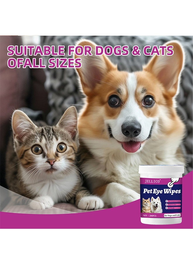 Jellico Pet Eyes Wipes for Dogs & Cats, Gently Remove Tear Stain, Eye Debris, Discharge, Mucus Secretions, Coconut Oil Pet Cleaning Grooming Deodorizing Wipes for Eyes, Wrinkle, Face, 200Pcs - Image 2