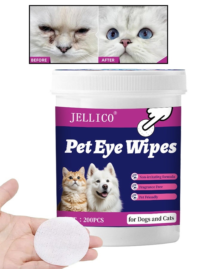 Jellico Pet Eyes Wipes for Dogs & Cats, Gently Remove Tear Stain, Eye Debris, Discharge, Mucus Secretions, Coconut Oil Pet Cleaning Grooming Deodorizing Wipes for Eyes, Wrinkle, Face, 200Pcs - Image 1