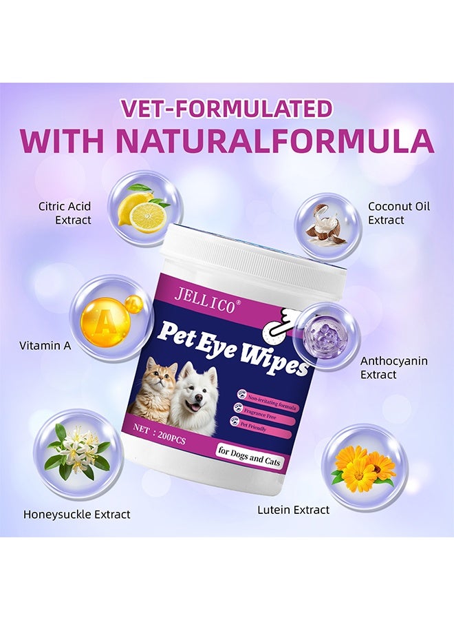 Jellico Pet Eyes Wipes for Dogs & Cats, Gently Remove Tear Stain, Eye Debris, Discharge, Mucus Secretions, Coconut Oil Pet Cleaning Grooming Deodorizing Wipes for Eyes, Wrinkle, Face, 200Pcs - Image 5