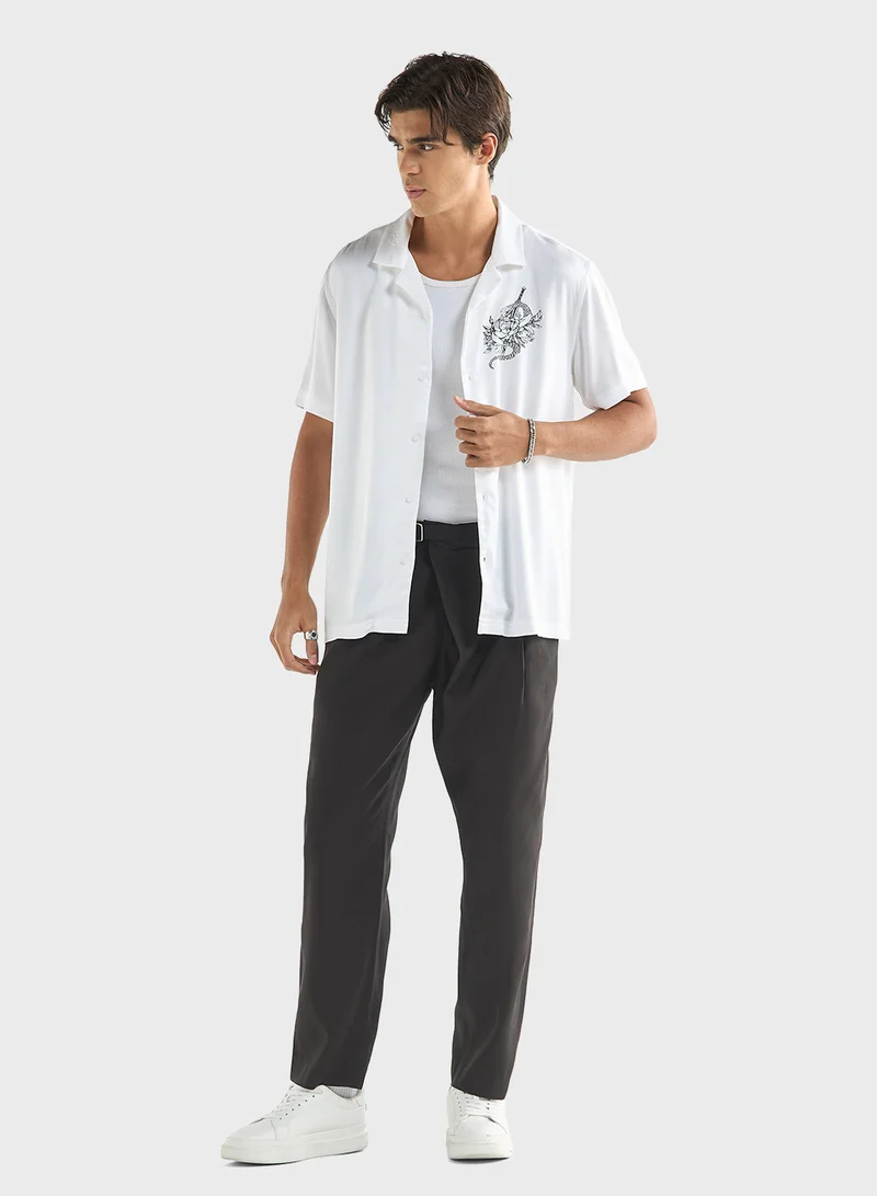 FAV Solid Relaxed Fit Trousers with Flexi Waist and Po