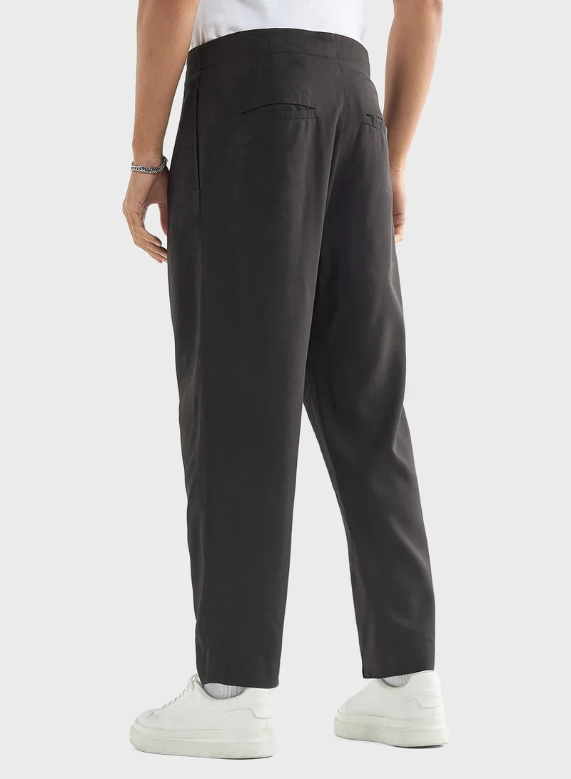 FAV Solid Relaxed Fit Trousers with Flexi Waist and Po