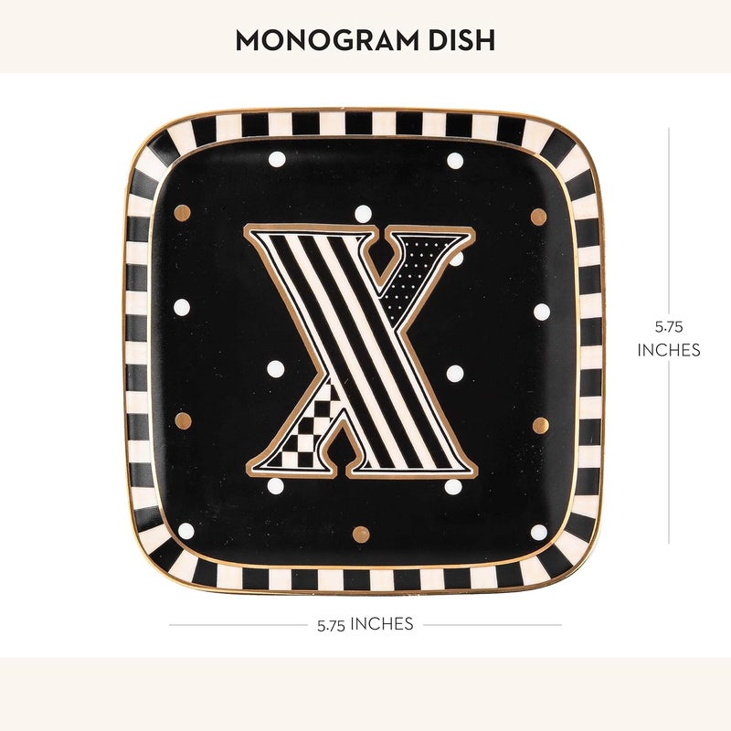 mackenzie childs MACKENZIECHILDS Monogram Dish Decorative Ceramic Letter Plate 5 34 Square X - Image 4