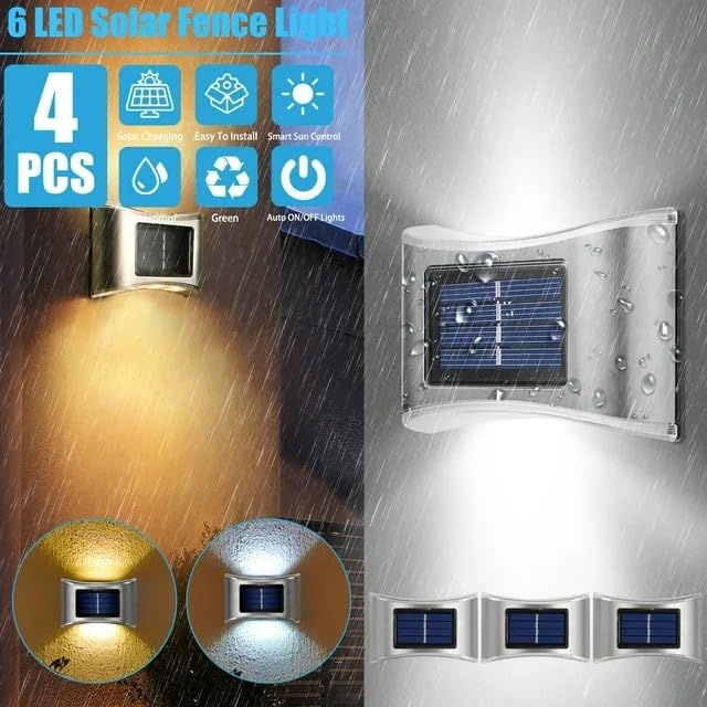 XERGY LED Solar Powered Wall Fence Light Waterproof Night Spotlight for Garden Wall Balcony Decoration, Bright Wireless Outdoor Solar Light for Home (Warm White) (Pack of 4) - Image 2