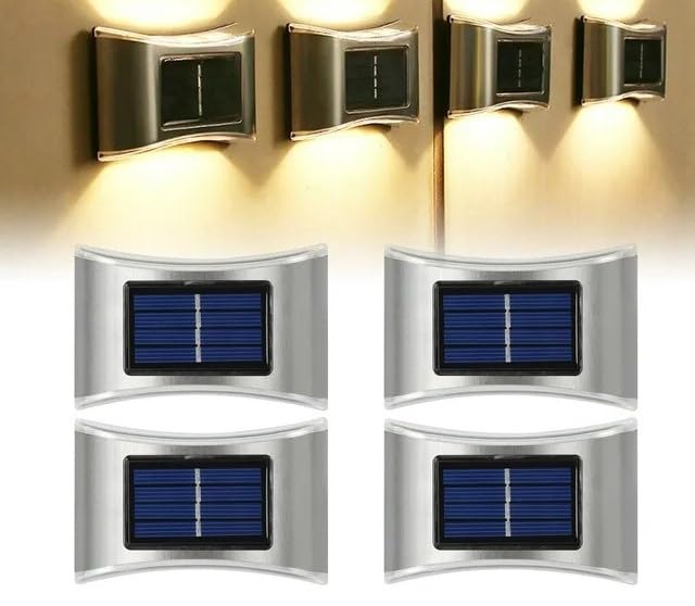 XERGY LED Solar Powered Wall Fence Light Waterproof Night Spotlight for Garden Wall Balcony Decoration, Bright Wireless Outdoor Solar Light for Home (Warm White) (Pack of 4) - Image 1