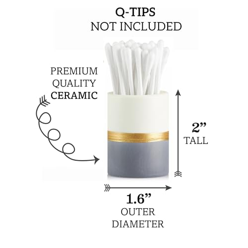 Home Haven Qtip Holder - White/Navy with Gold Stripe - Q Tip Holder for Bathroom, Bathroom Vanity Decor, Floss Pick Holder, Cotton Swab Holder, Bathroom Sink Decor, Flosser Holder, Cute Bathroom Decor - Image 3