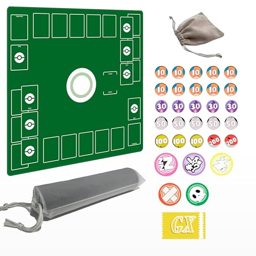 Extalas Playmat for Trading Card Game 2Player Trainer Mat with Damage Counters and Professional Storage Bag Green Large - Image 1