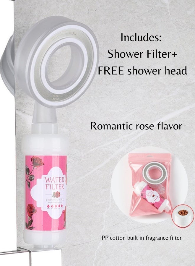 لونا هوم 2pc مجموعة فلتر رأس دش العطر مع رأس دش مجاني، نكهة الورد الرومانسية. - Image 3