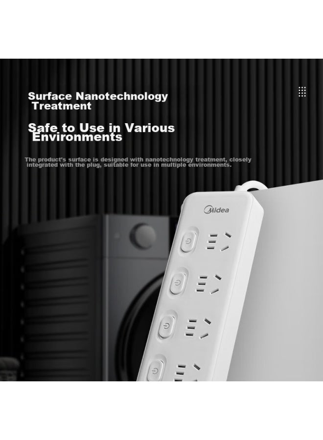 Midea New National Standard Power Strip, Power Bar/extension Cord/power Board/power Strip, Office Power Strip, 4 Outlets With Individual Control, 1.8 Meters, Ep2k4c45 - Image 3