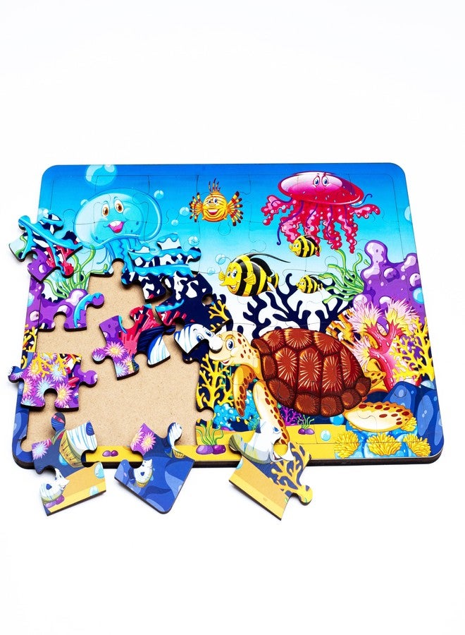 CRAFTICK Aquatic Animal Wooden Jigsaw Puzzle for 3+ Kids, 35 Pieces, Underwater Aquarium Animals Wooden Toys, Educational Floor Puzzle Game, Memory Skill & Problem Solving Games - Image 2