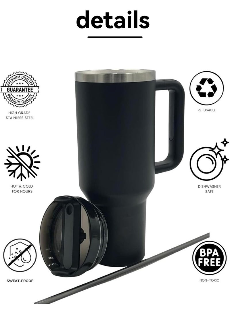 LEOKOR 40oz Travel Vacuum Insulated Water Bottles with Lid and Straw,Leak Proof Mug Cup with Handle for Water, Iced Tea or Coffee, Smoothie and More - Image 3