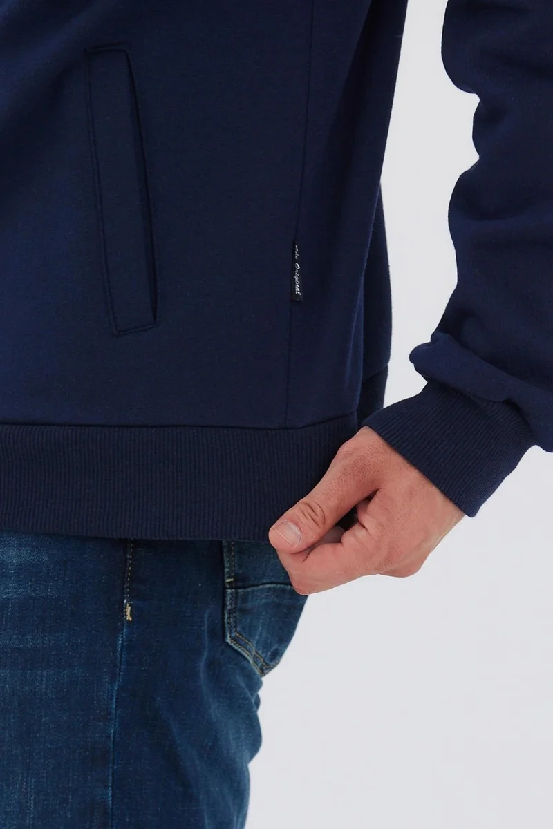 ميتاليك Men's Navy Blue Cardigan with Zippered Stand Collar and Side Pockets, Cotton Inside