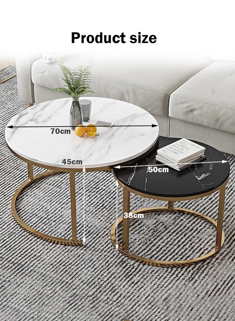 EqiEch Round Coffee Table Set Of 2, Nesting Table with Marble Pattern for Living Room Office Dining Room Balcony - Image 2
