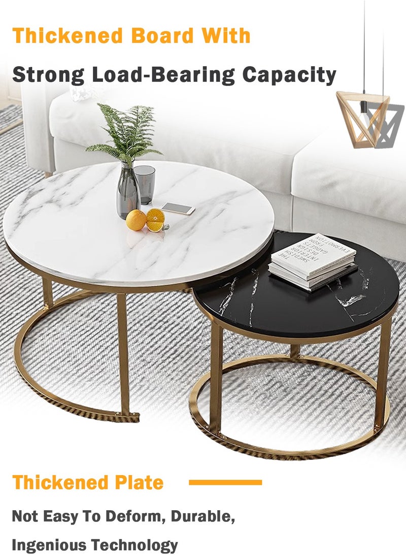 EqiEch Round Coffee Table Set Of 2, Nesting Table with Marble Pattern for Living Room Office Dining Room Balcony - Image 4
