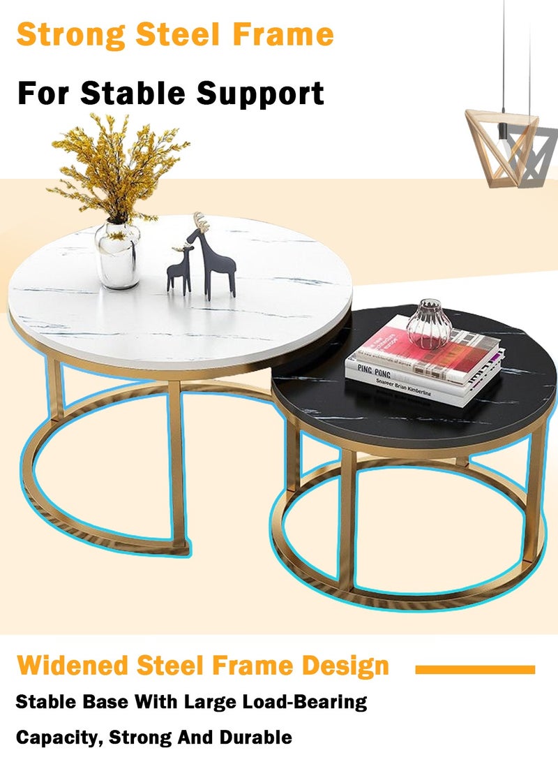 EqiEch Round Coffee Table Set Of 2, Nesting Table with Marble Pattern for Living Room Office Dining Room Balcony - Image 5