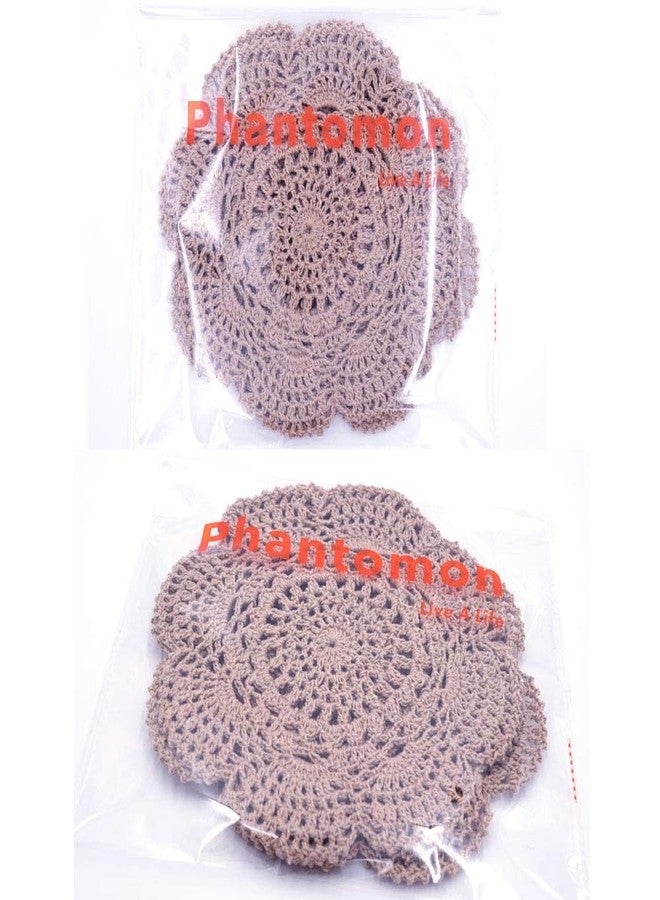 Phantomon 8 Inch Doilies Crochet Round Lace Doily Handmade Placemats 100% Cotton Crocheted Coasters, Pack of 4 (Brown) - Image 3