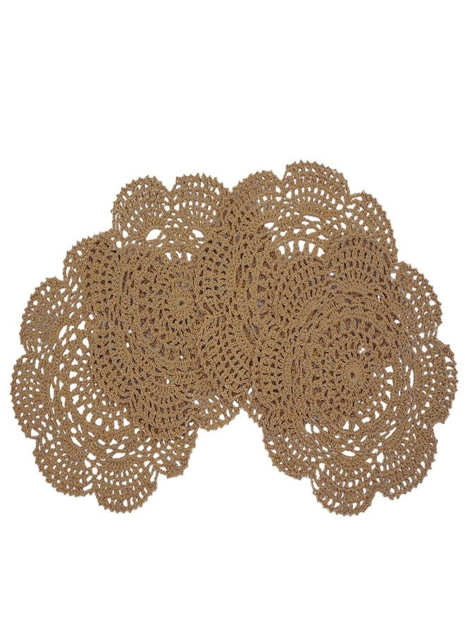 Phantomon 8 Inch Doilies Crochet Round Lace Doily Handmade Placemats 100% Cotton Crocheted Coasters, Pack of 4 (Brown) - Image 2