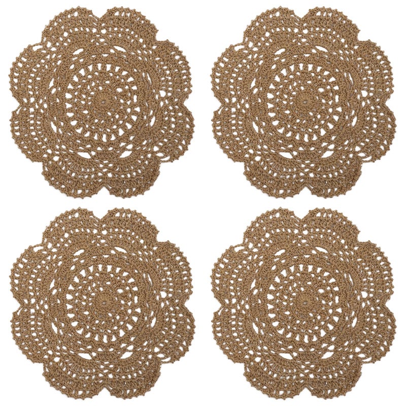 Phantomon 8 Inch Doilies Crochet Round Lace Doily Handmade Placemats 100% Cotton Crocheted Coasters, Pack of 4 (Brown) - Image 1