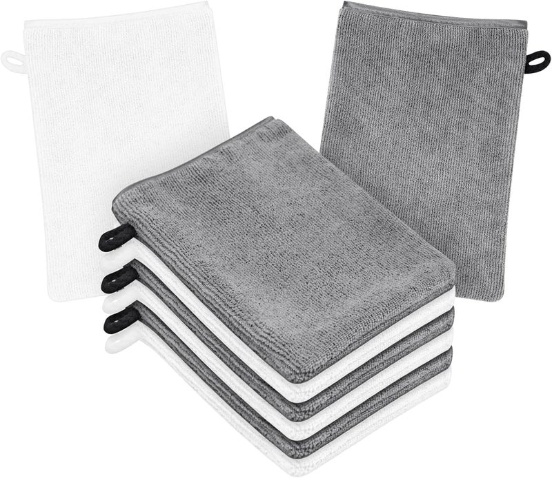 HOTUT 8 Pack Microfiber Body Wash Mitts, 15x20 cm Flannels Soft Shower Face Mitts, Face Cleansing Mitts, Soft Face Mitten, Bath SPA Cloth, Reusable Makeup Remover Mitt Gloves (White, Gray) Cost effective fine quality - Image 1