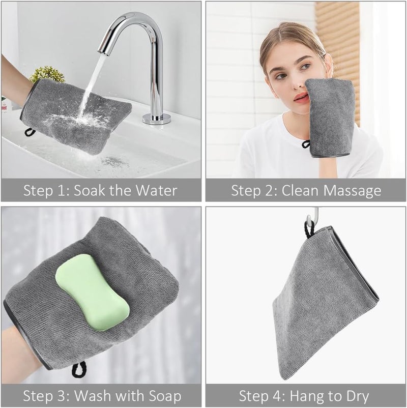 HOTUT 8 Pack Microfiber Body Wash Mitts, 15x20 cm Flannels Soft Shower Face Mitts, Face Cleansing Mitts, Soft Face Mitten, Bath SPA Cloth, Reusable Makeup Remover Mitt Gloves (White, Gray) Cost effective fine quality - Image 4