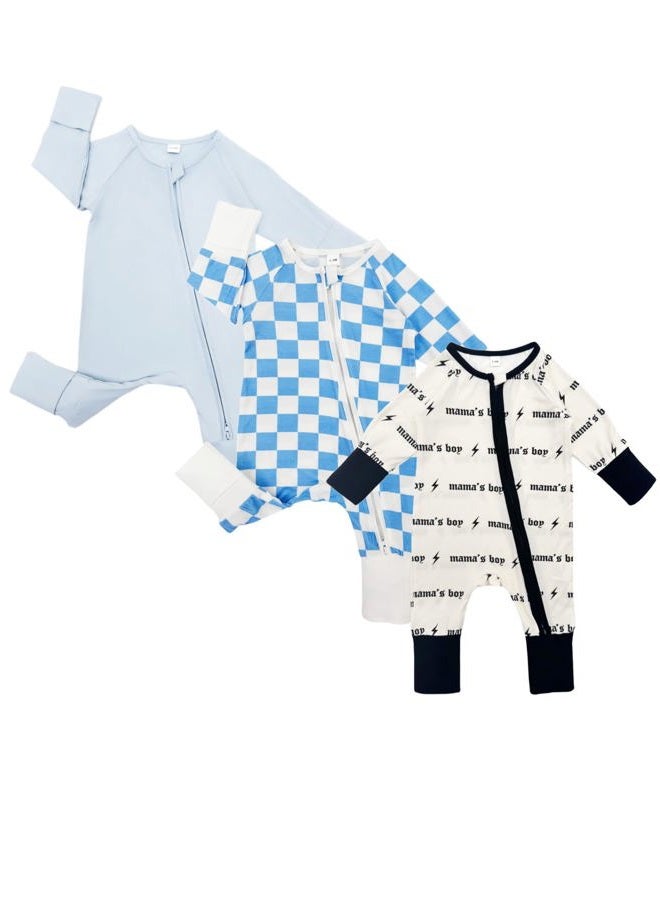 Bow Dream 3 pack Baby Boy Clothes Infant Outfits Baby girl Clothes Romper Jumpsuit Newborn Coming Home Outfit 0-24 Months Light Blue Plaid Letters 12-18 Months - Image 4