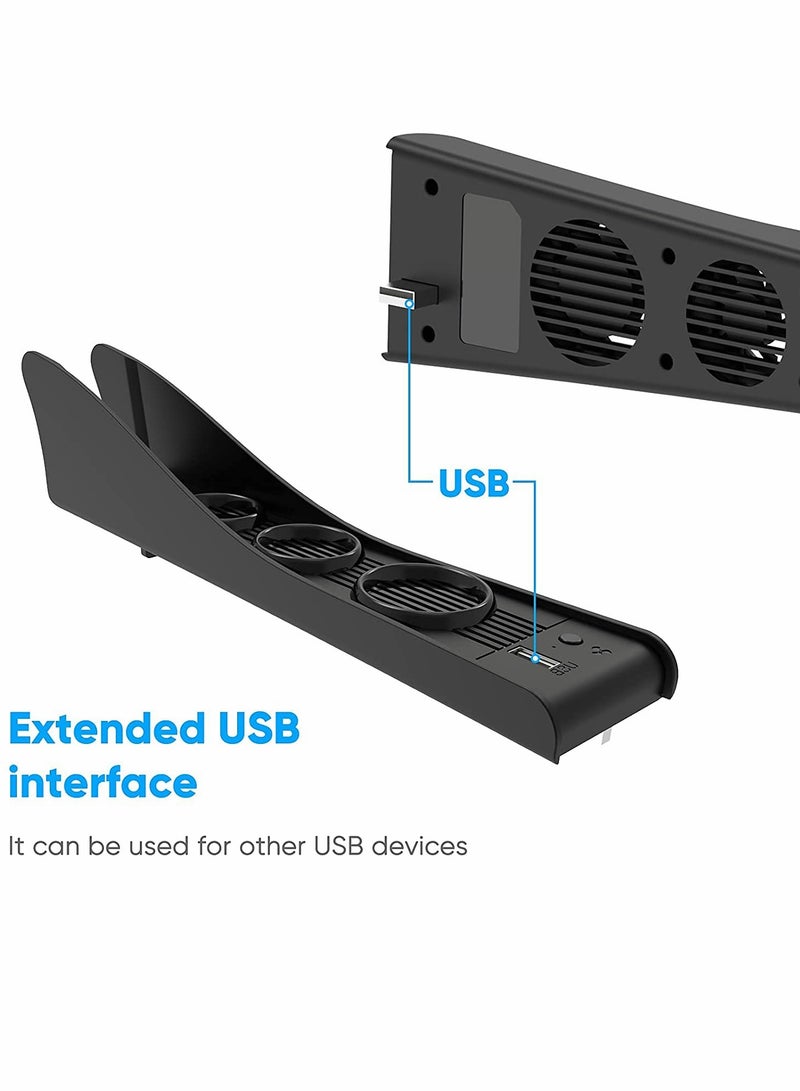 PS5 Cooling Fan with 3 Quiet Fans & Extra USB Port - 2-in-1 Set with Headset Holder for PlayStation 5 - Image 3