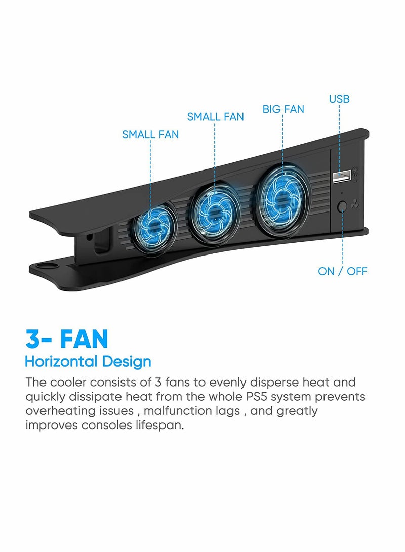 PS5 Cooling Fan with 3 Quiet Fans & Extra USB Port - 2-in-1 Set with Headset Holder for PlayStation 5 - Image 2