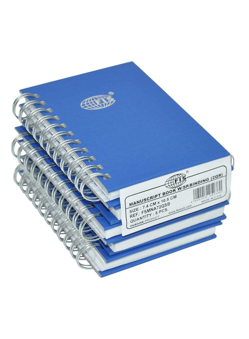 FIS 5 PCS Manuscript Notebooks Set, 8 mm Single Ruled with Spiral, A7 (74 x 105 mm), 2 Quire 5 x 96 Sheets - FSMNA72QSB_5PC - Image 1