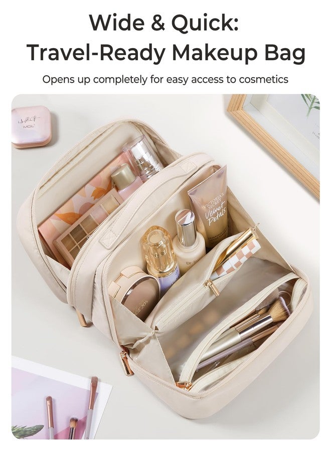 BAGSMART Travel Makeup Bag, Make Up Bag with Multiple Compartments for Organizer, Durable & Compact Cosmetic Organizer for Women for Travel Accessories (Beige) - Image 2