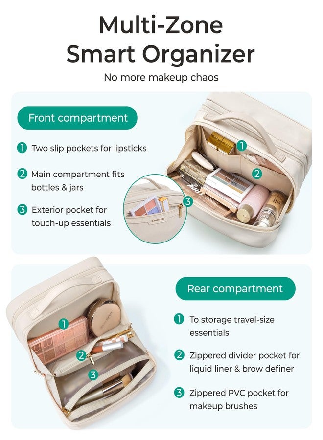 BAGSMART Travel Makeup Bag, Make Up Bag with Multiple Compartments for Organizer, Durable & Compact Cosmetic Organizer for Women for Travel Accessories (Beige) - Image 3