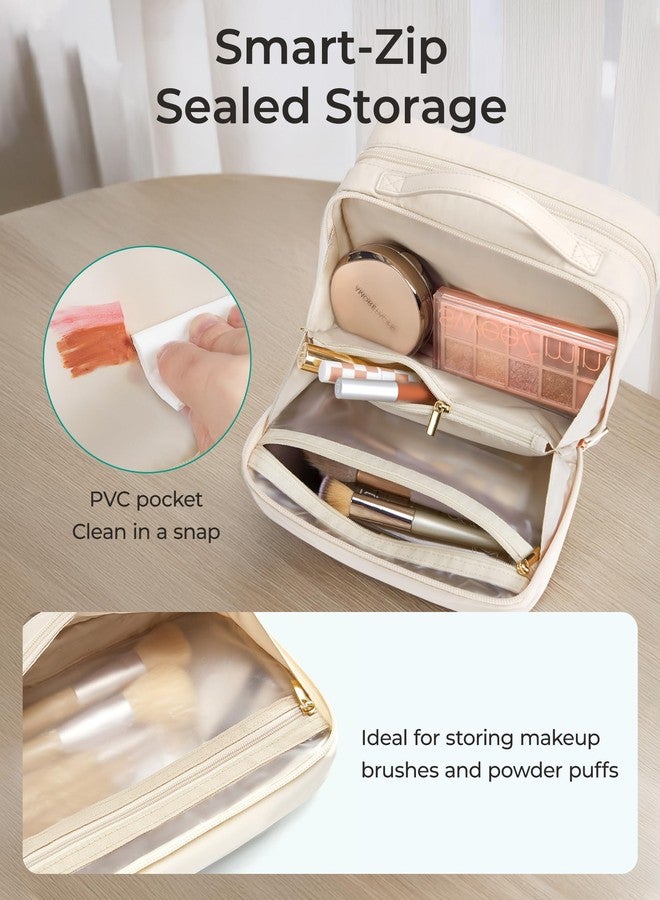 BAGSMART Travel Makeup Bag, Make Up Bag with Multiple Compartments for Organizer, Durable & Compact Cosmetic Organizer for Women for Travel Accessories (Beige) - Image 4