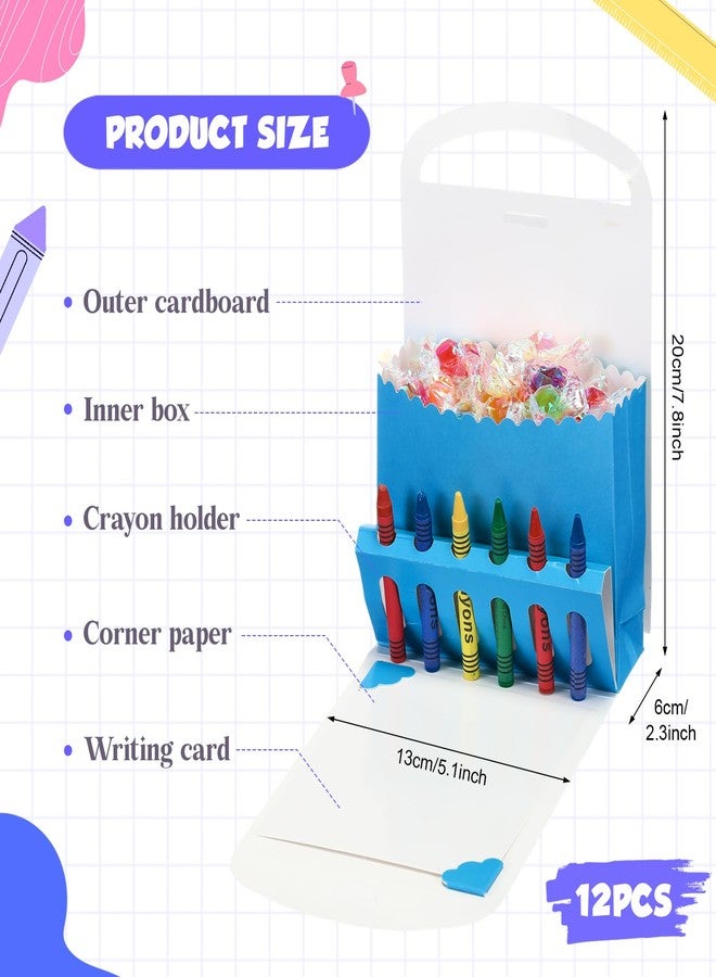 Marspark 12 Pack Crayon Gift Bags with Crayon Holder, DIY Paper Gift Boxes Art Crafts for Birthday Party Decorations Baby Shower Decor Supplies(Blue - Image 2