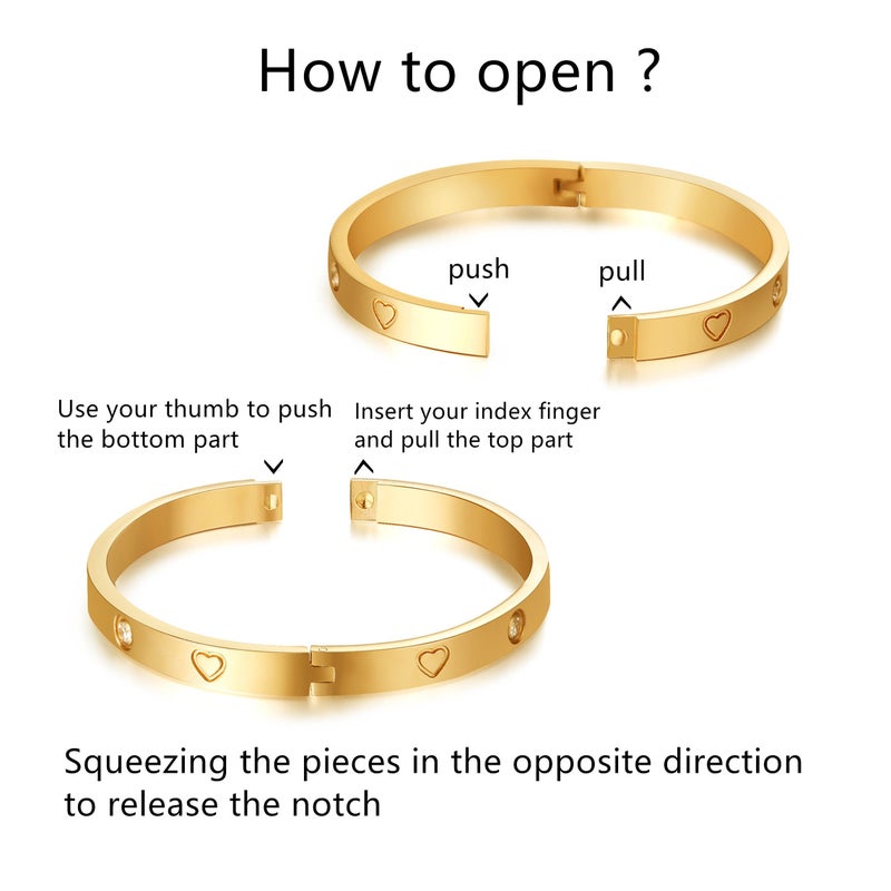 MVCOLEDY Valentines Day Gifts Jewelry Gold/White Gold Plated Bangle Bracelet Heart Stone Stainless Steel with Crystal Bangle Bracelets for Women Jewelry Size 6.7 Inches (Heart of Gold) - Image 2