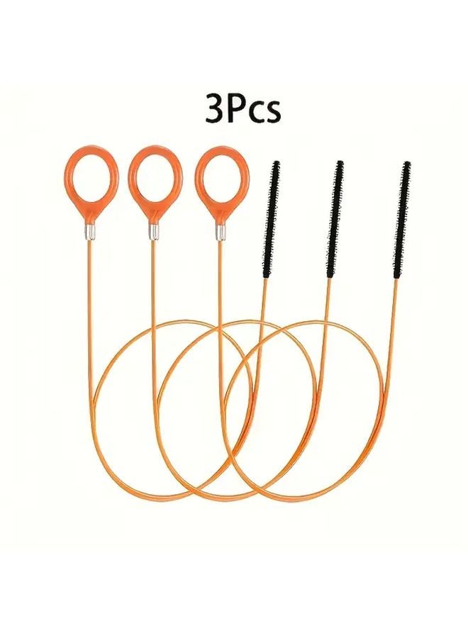 3 قطع خطاف تنظيف مصارف طويل جدًا من الفولاذ المقاوم للصدأ مع طلاء النايلون تصميم ثعبان مرن - Image 1