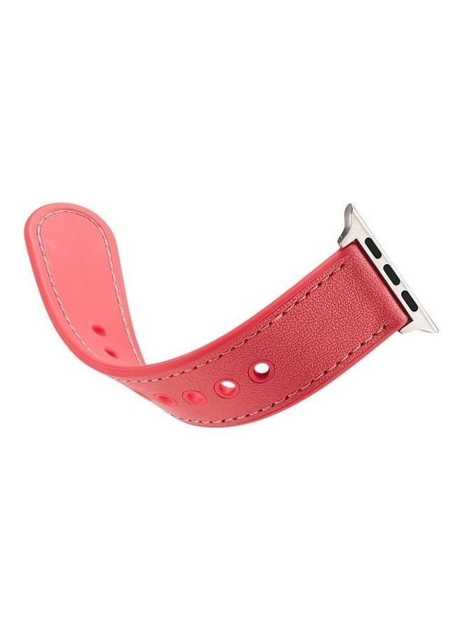 NIBEMINENT Single Buckle TPU and Genuine Leather Watchband for Apple Watch Series 7/6/SE/5/4/3/2/1 42/44/45mm Rose Red - Image 3