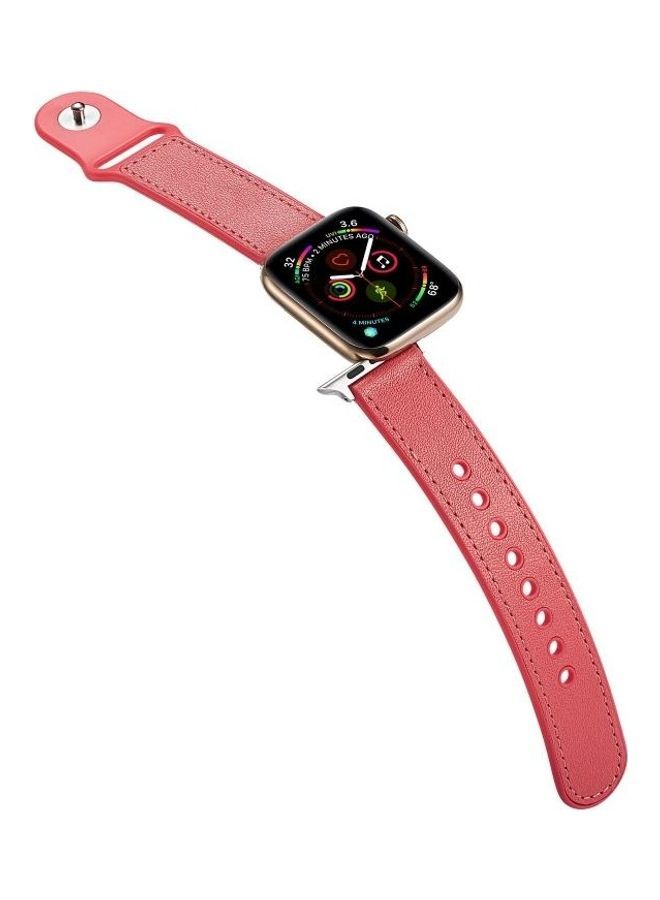 NIBEMINENT Single Buckle TPU and Genuine Leather Watchband for Apple Watch Series 7/6/SE/5/4/3/2/1 42/44/45mm Rose Red - Image 4