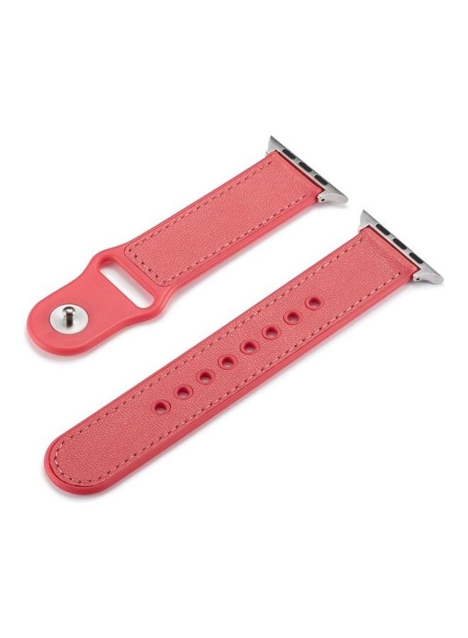 NIBEMINENT Single Buckle TPU and Genuine Leather Watchband for Apple Watch Series 7/6/SE/5/4/3/2/1 42/44/45mm Rose Red - Image 2