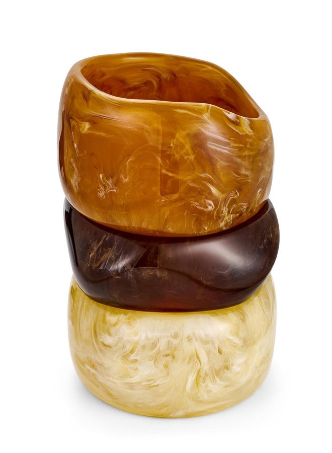 WOWORAMA 3pcs Chunky Acrylic Bangle Bracelets Set for Women Brown Stackable Acetate Resin Bangles Stack Bold Statement Chunky Bracelet Irregular Plastic Bracelets - Image 1