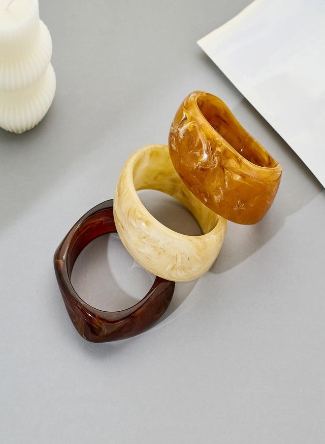 WOWORAMA 3pcs Chunky Acrylic Bangle Bracelets Set for Women Brown Stackable Acetate Resin Bangles Stack Bold Statement Chunky Bracelet Irregular Plastic Bracelets - Image 2