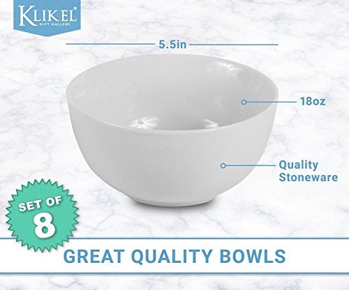 Klikel 8 Pack 18oz White Round Soup Bowls - 5.5-inch (18oz) Classic Solid Coupe Style Porcelain Dinnerware - Large Bowl For Noodle Pasta Cereal Salad - Image 2