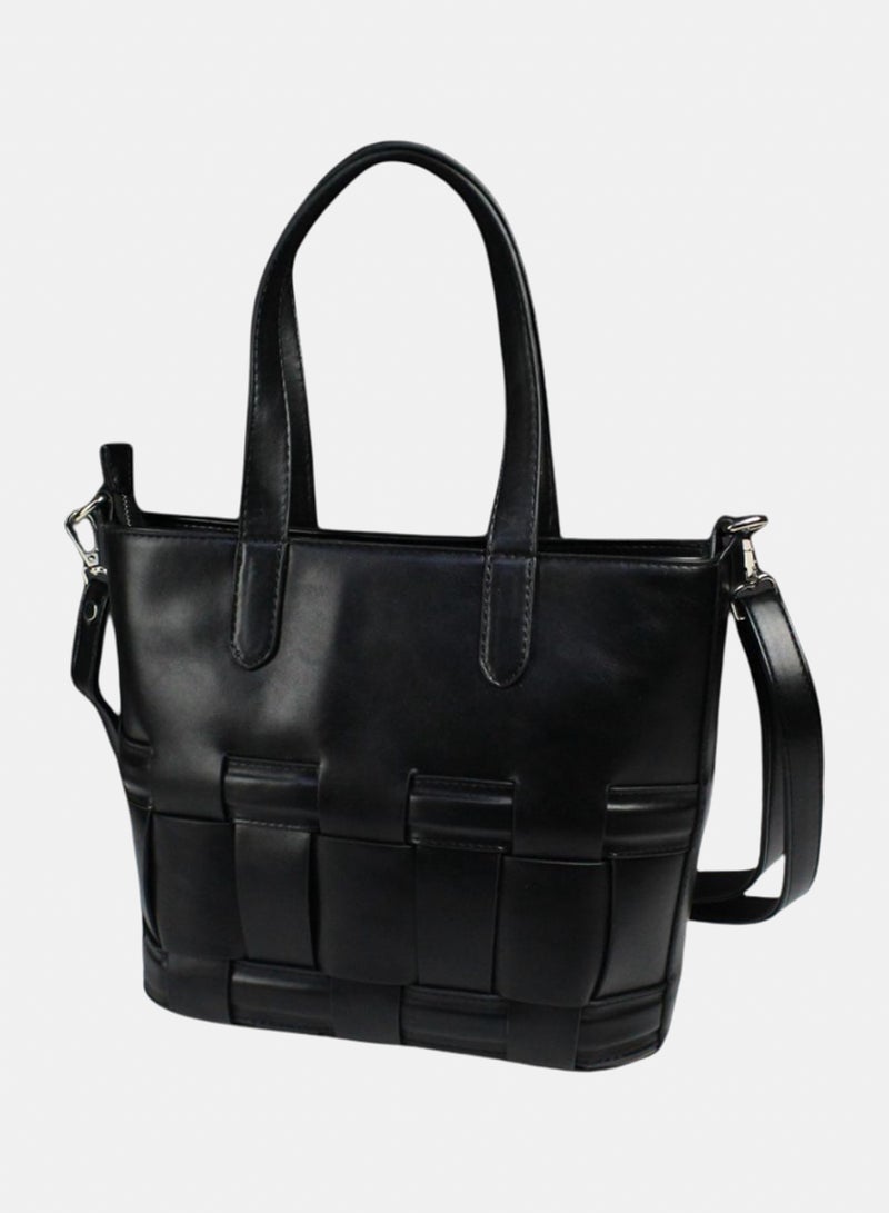 Stylish Braided Leather Bag – Shine Tote Bag -black