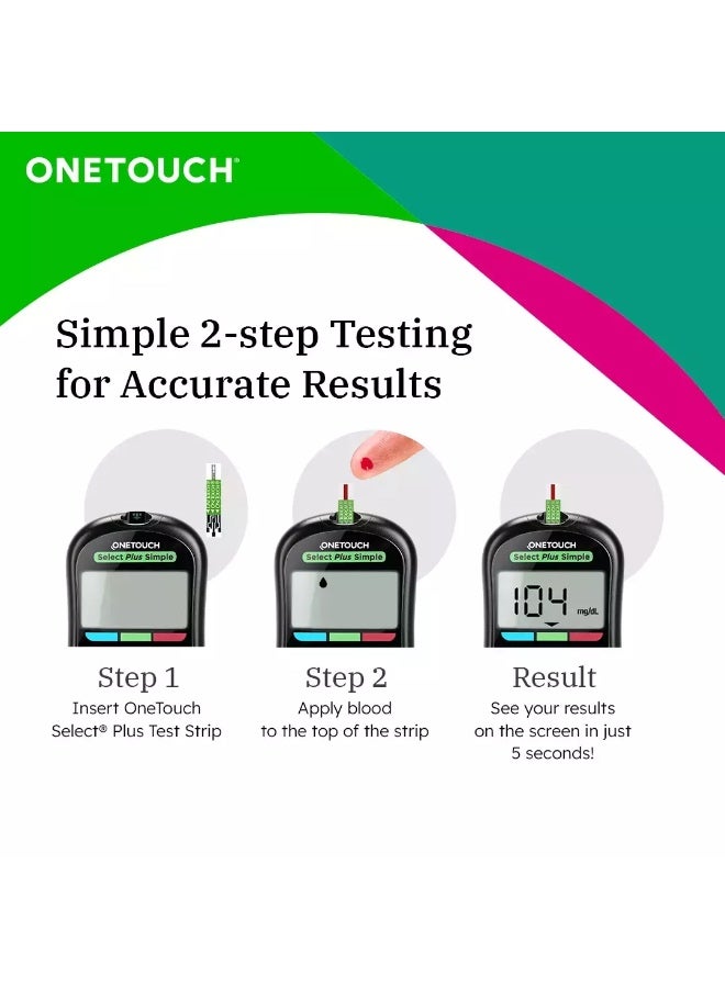 ONETOUCH Select Plus Simple Glucometer Machine | Simple & Accurate Testing Of Blood Sugar Levels At Home | Free 10 Test Strips + 10 Sterile Lancets + 1 Lancing Device - Image 3