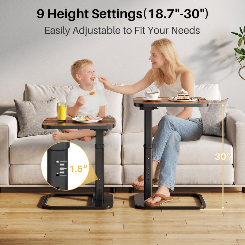Branwick Adjustable Height TV Tray Table with Bumper Rounded Corner Design & Flip-top Side Table for Bedroom, Living Room, Bathroom and Study, End Table for Eating, Dinner or Laptop, Brown - Image 3