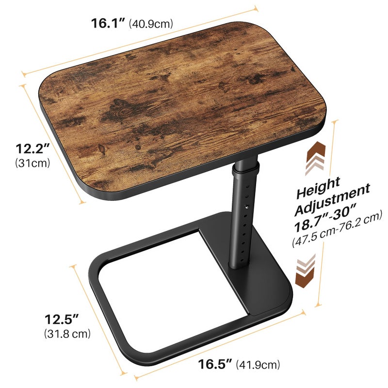Branwick Adjustable Height TV Tray Table with Bumper Rounded Corner Design & Flip-top Side Table for Bedroom, Living Room, Bathroom and Study, End Table for Eating, Dinner or Laptop, Brown - Image 2