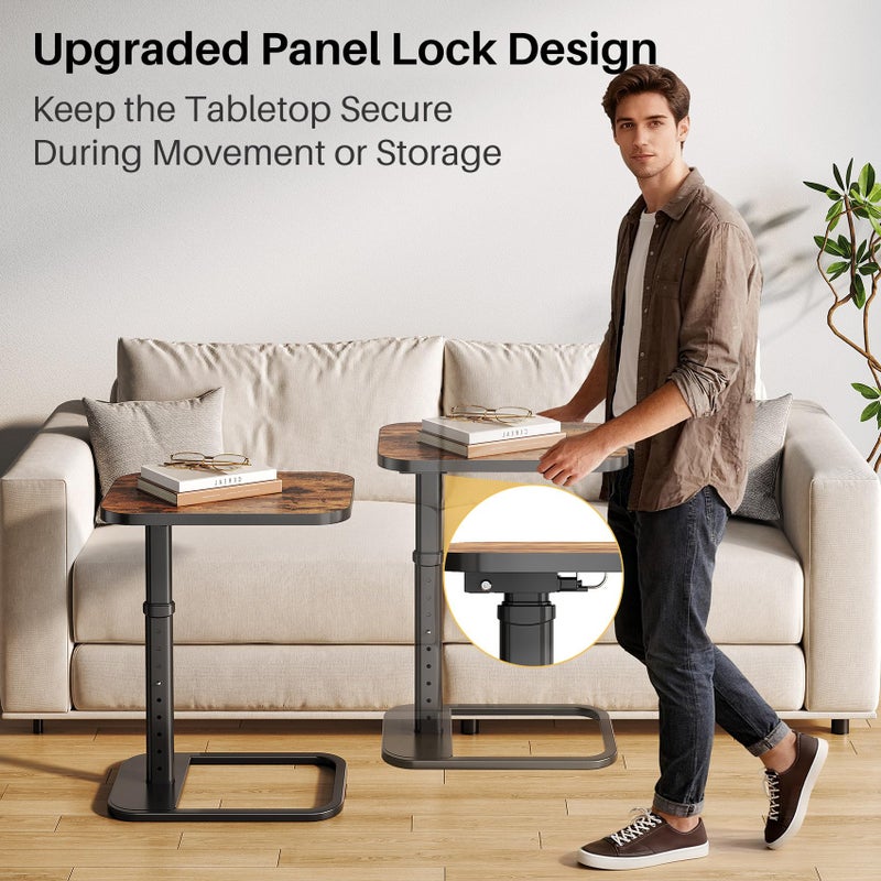Branwick Adjustable Height TV Tray Table with Bumper Rounded Corner Design & Flip-top Side Table for Bedroom, Living Room, Bathroom and Study, End Table for Eating, Dinner or Laptop, Brown - Image 4