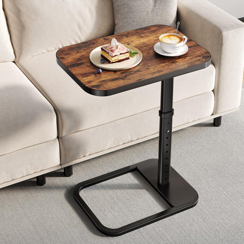 Branwick Adjustable Height TV Tray Table with Bumper Rounded Corner Design & Flip-top Side Table for Bedroom, Living Room, Bathroom and Study, End Table for Eating, Dinner or Laptop, Brown - Image 1