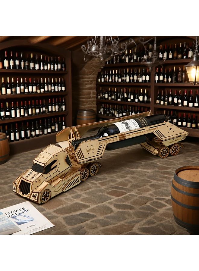 3D Wooden Puzzle Truck Creative DIY Toy With Wine Rack Educational Building Blocks - Image 2