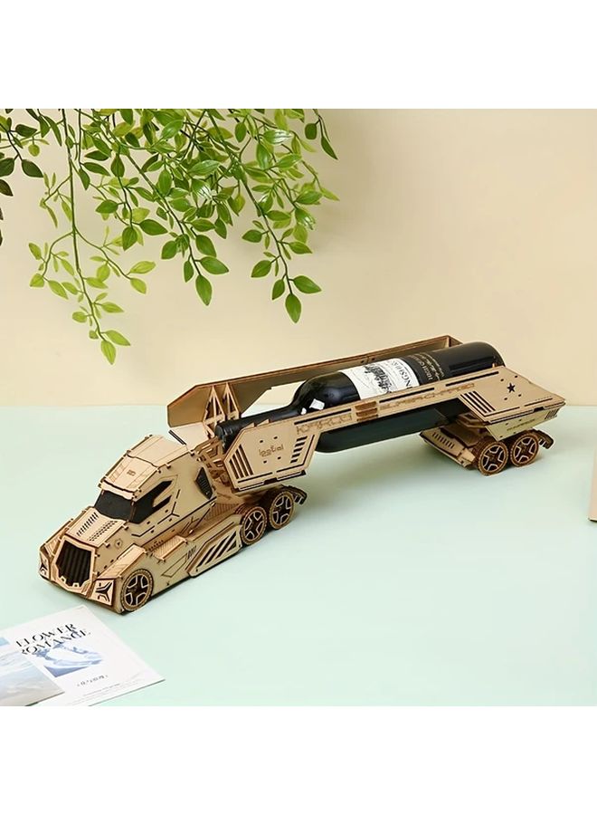 3D Wooden Puzzle Truck Creative DIY Toy With Wine Rack Educational Building Blocks - Image 1