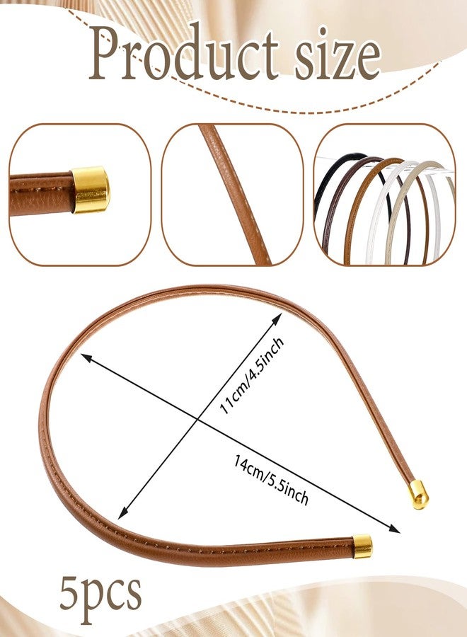 Jeffdad جيفداد 5 قطع من عصابات الرأس الجلدية الرقيقة للنساء، عصرية ومريحة، لا تسبب الصداع، عصابات رأس مانعة للانزلاق، إكسسوارات شعر (بيج/بني/أسود/أبيض/بني داكن) - Image 2