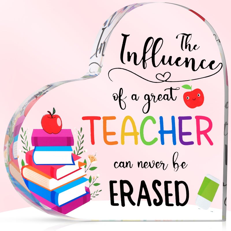 Yookeer Teacher Appreciation Gift for Women Thank You Teacher Retirement Graduation Gifts First Day of School Thank You Paperweight Acrylic Keepsake for Office ClassroomNever Be Erased6 Inch
