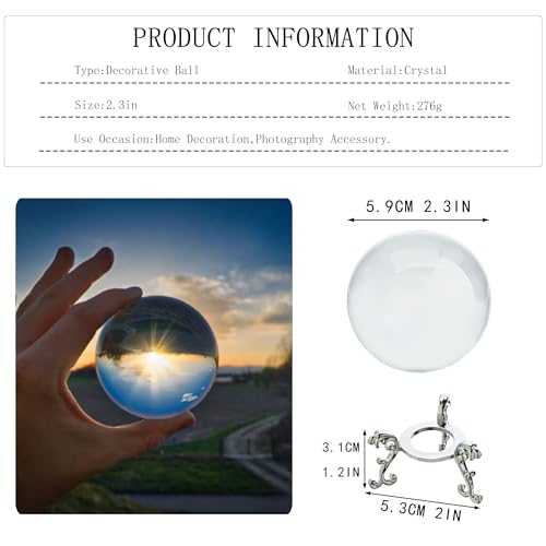 ZEERSHEE 60mm Sparkling Clear Crystal Ball with Stand 2.3in Handcrafted Photography Prop for Magical Shots Elegant Home & Party Decor for Women - Image 2